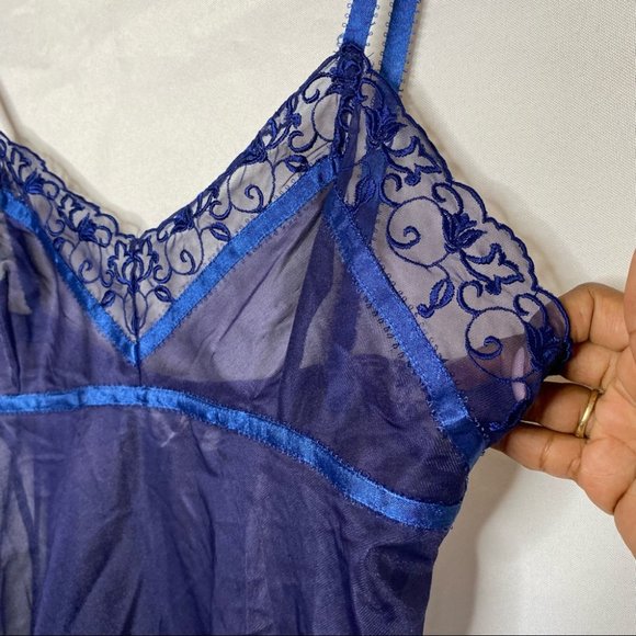 Victoria 'Secret 90's Vintage Navy Blue Sheer Sultry Lace Trim Slip Dress Large - Picture 9 of 9